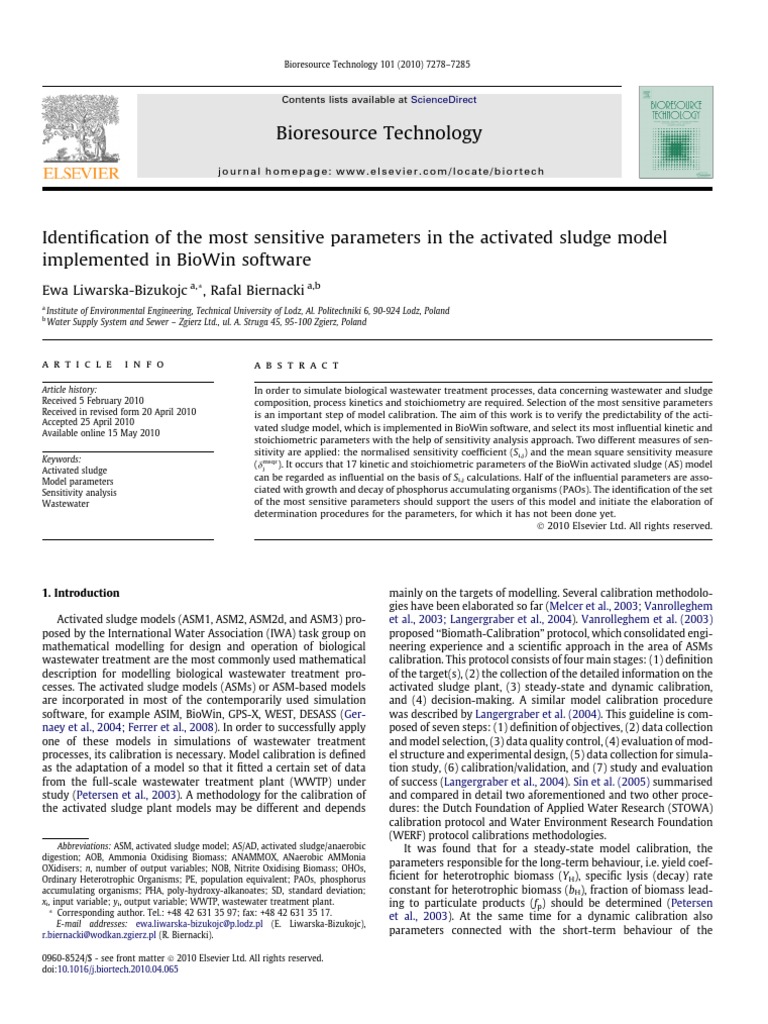 Sensitive Parameters in BioWin Model | PDF | Sensitivity Analysis ...