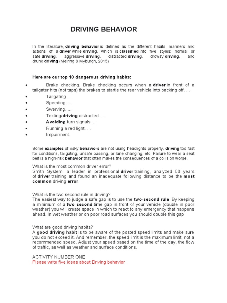 Driving Behavior: Here Are Our Top 10 Dangerous Driving Habits | PDF