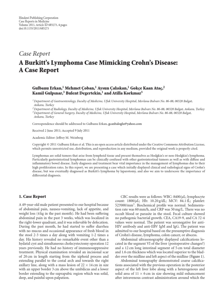 A Burkitt's Lymphoma Case Mimicking Crohn's Disease A Case Report PDF