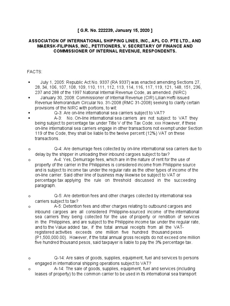 Association of Intl Shipping Lines Vs SOF | PDF | Res Judicata | Value ...