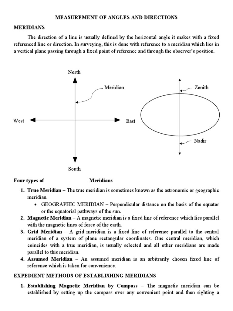 Types of Meridians in Surveying | PDF | Compass | Angle