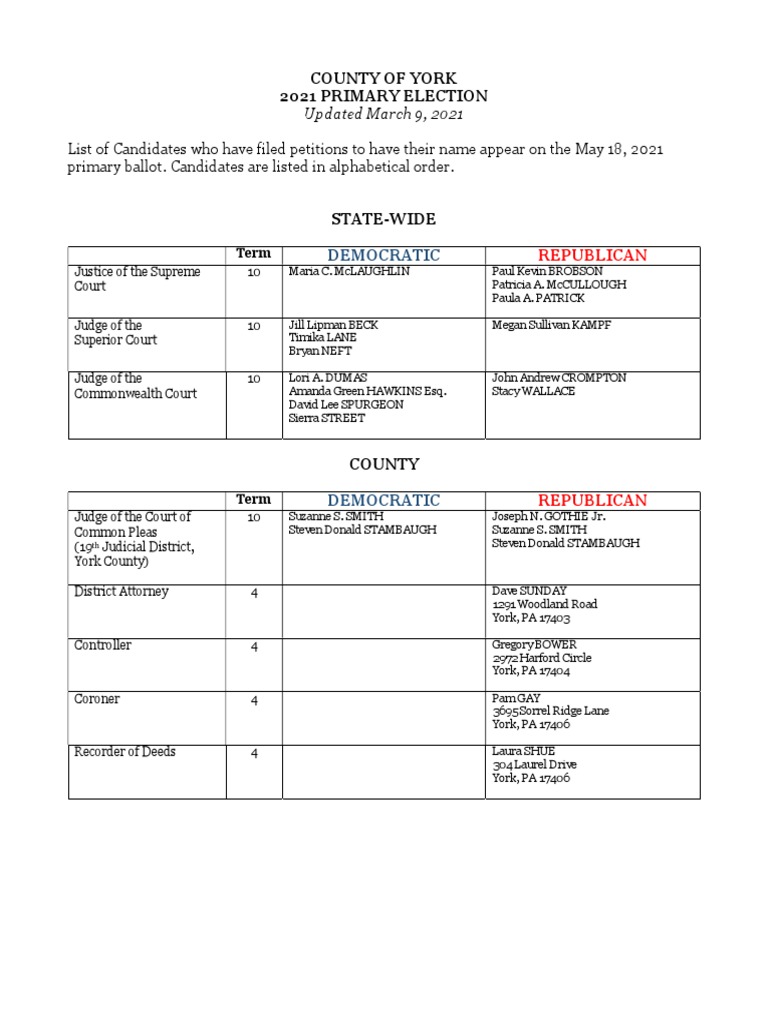 York County Election Filings PDF Government Institutions The
