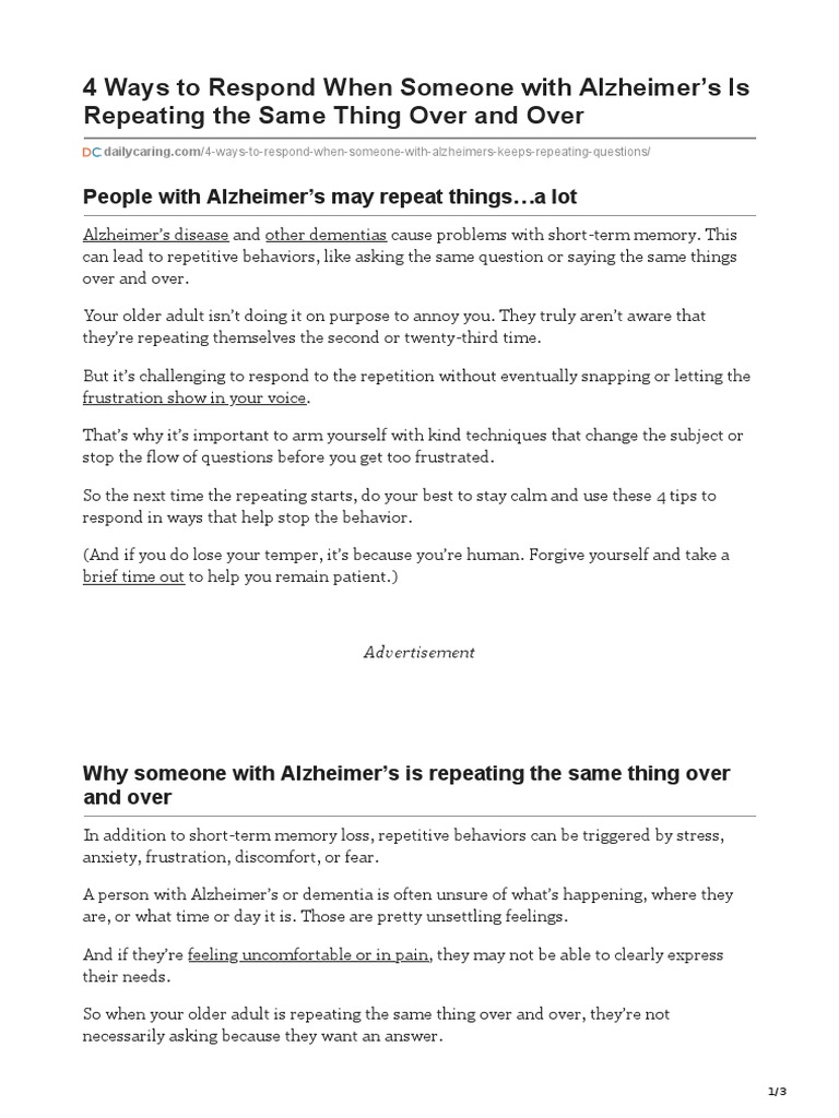 4 Ways To Respond When Someone With Alzheimers Is Repeating The Same