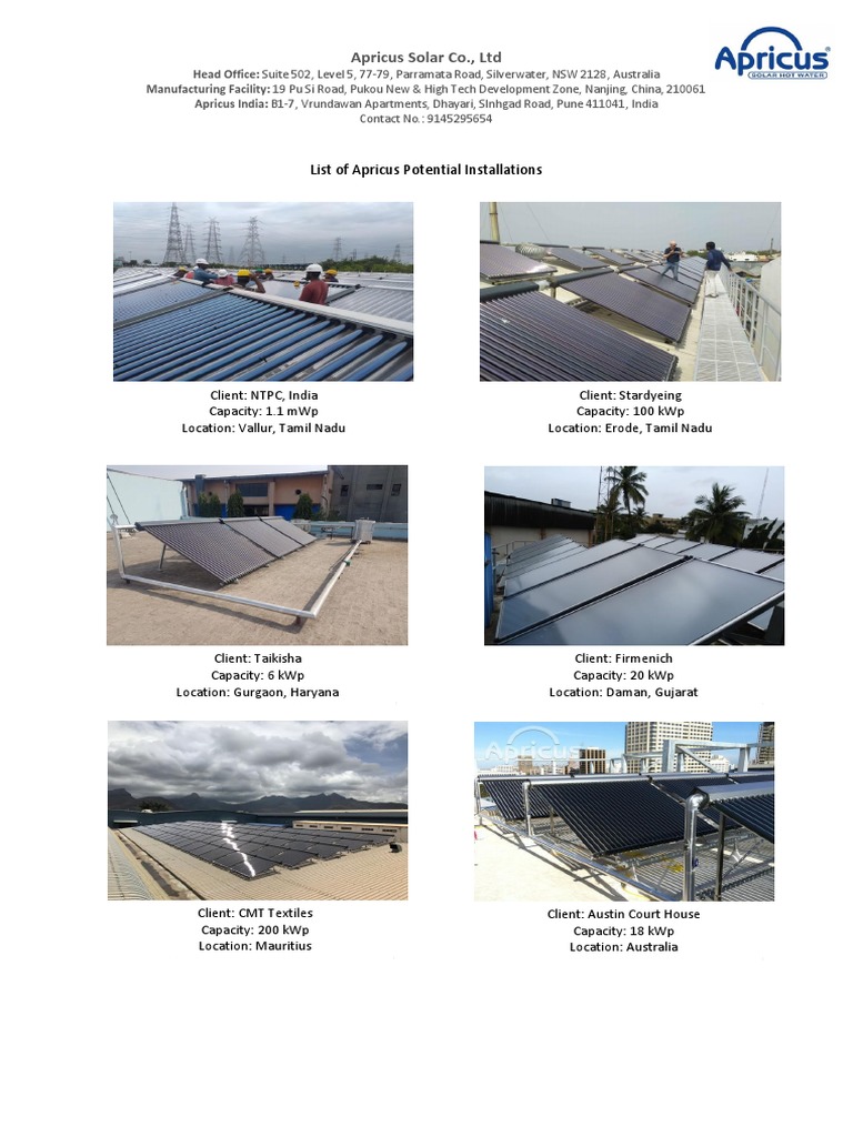 Apricus Solar Installations List | PDF