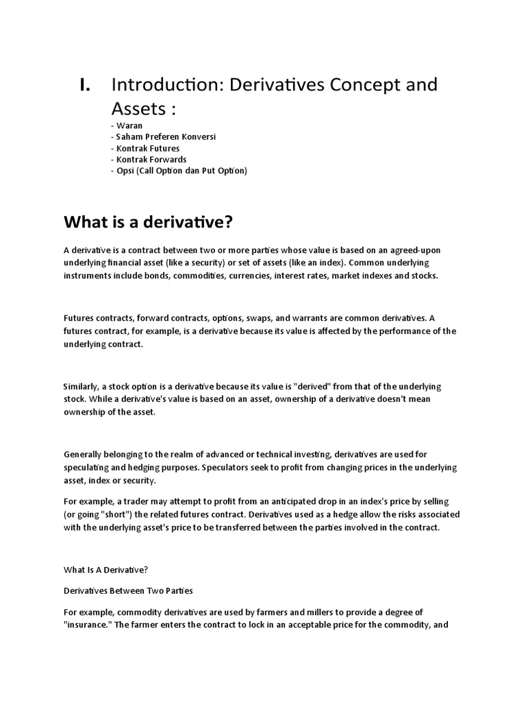 Assets:: I. Introduction: Derivatives Concept and | PDF | Futures ...