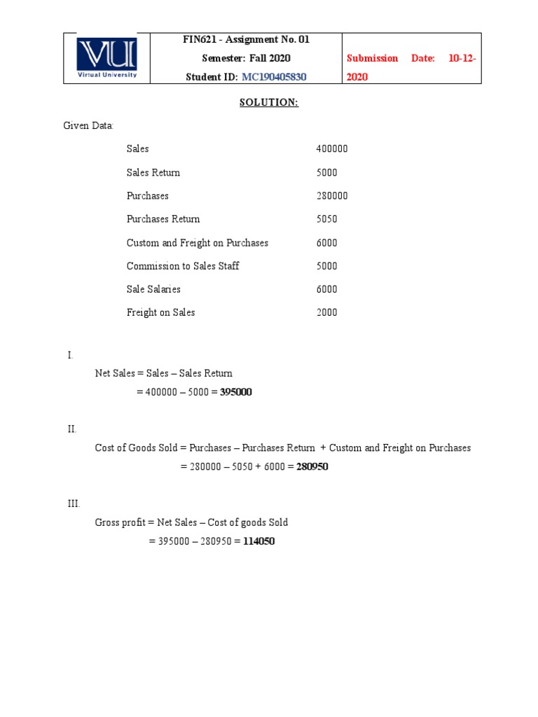 Solution Assignment Fall 2020 FIN621 | PDF | Finance & Money Management