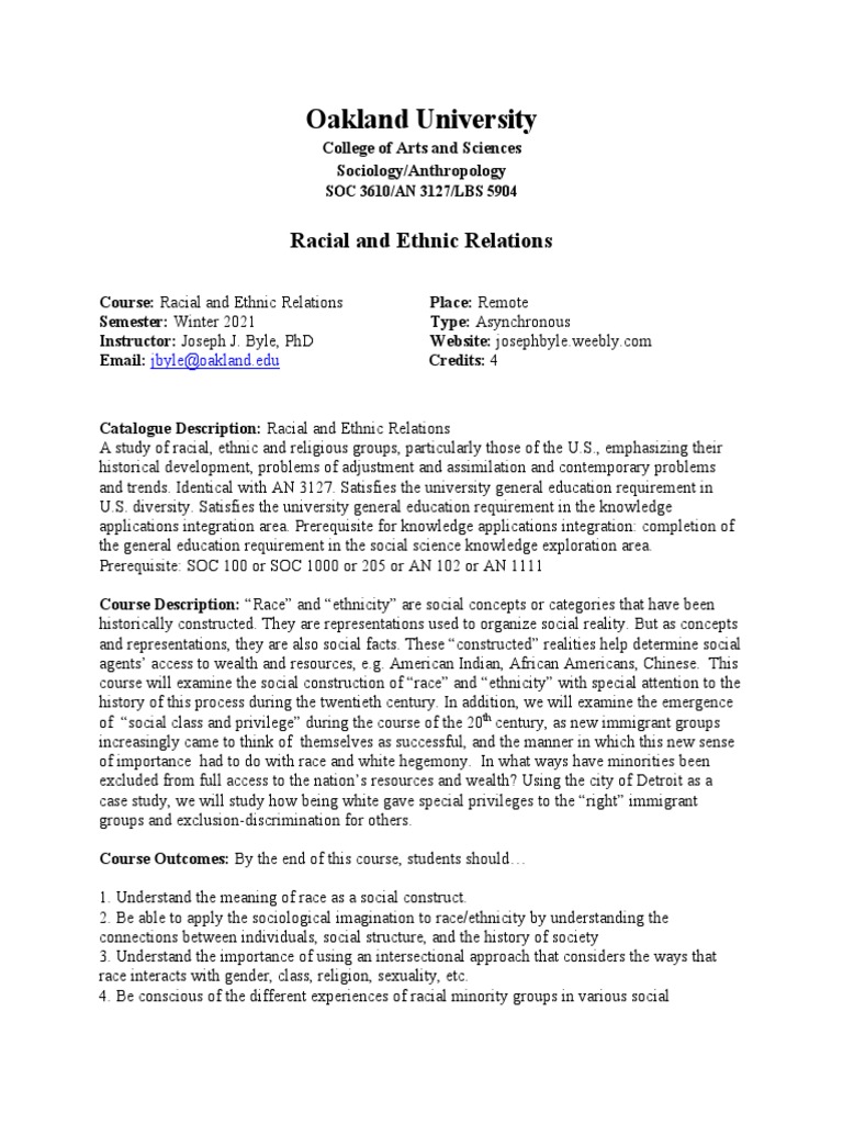 Racial and Ethnic Relations Course Overview | PDF | Race (Human ...