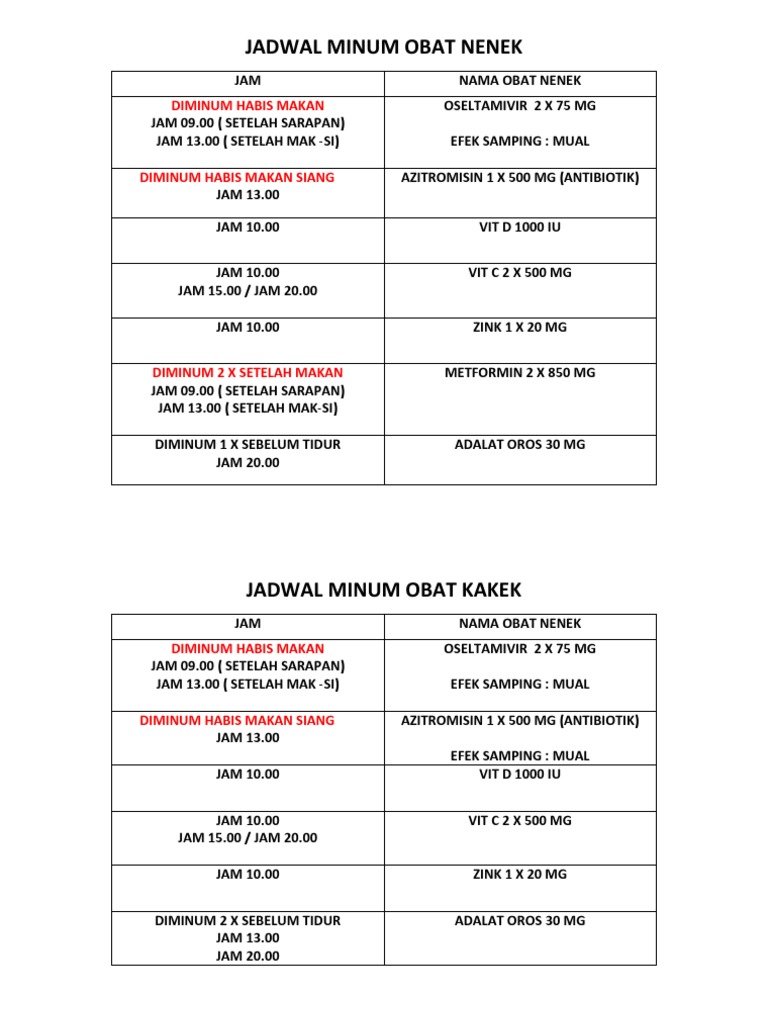 Jadwal Minum Obat | PDF
