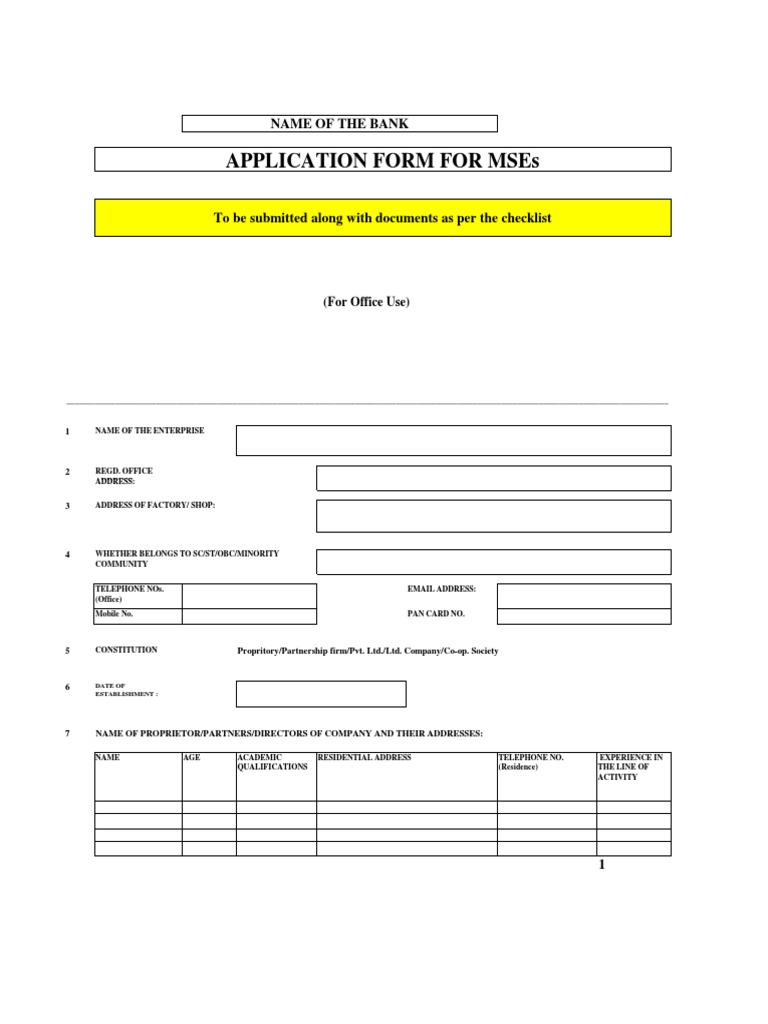 Application Form For Mses: Name of The Bank | PDF | Balance Sheet ...