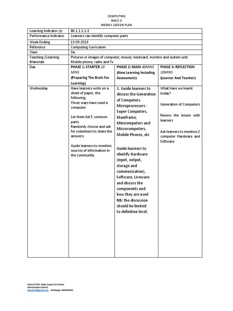 Computing Basic 6 Weekly Lesson Plan | PDF | Computer File | Lesson Plan