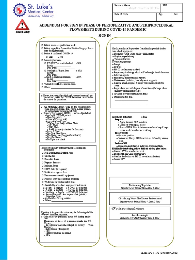 COVID-19 Surgical Sign-In Protocols | PDF | Anesthesia | Surgery