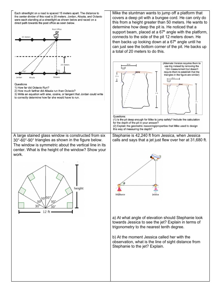 Assorted Trig Application Problems | PDF | Length | Triangle