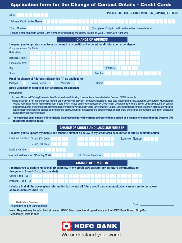 HDFC Address Change Form PDF