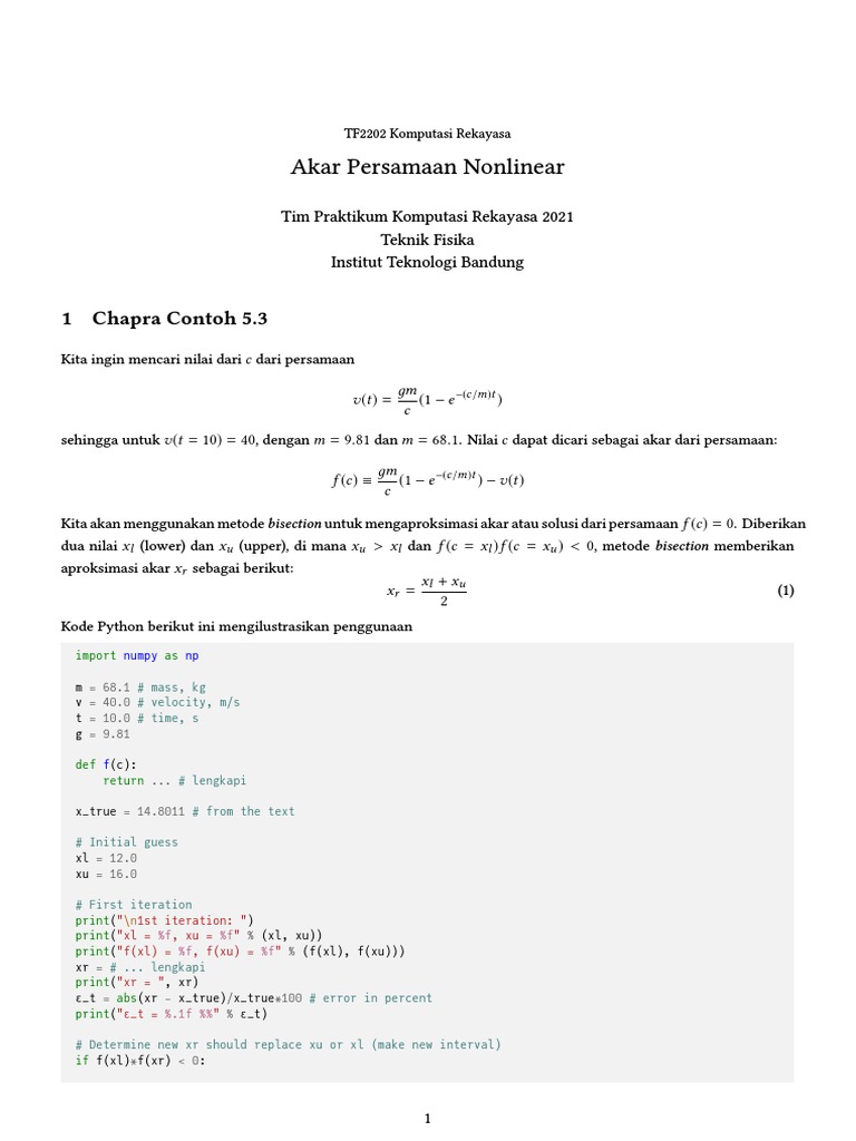 Akar Persamaan Nonlinear dengan Python | PDF