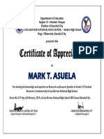 Certificate of Appreciation: Mark T. Asuela