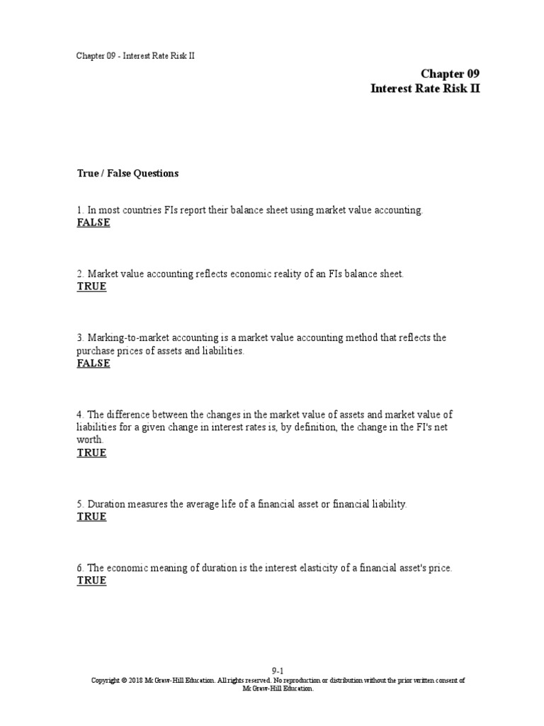 True / False Questions: Interest Rate Risk II | PDF | Bond Duration | Bonds  (Finance)