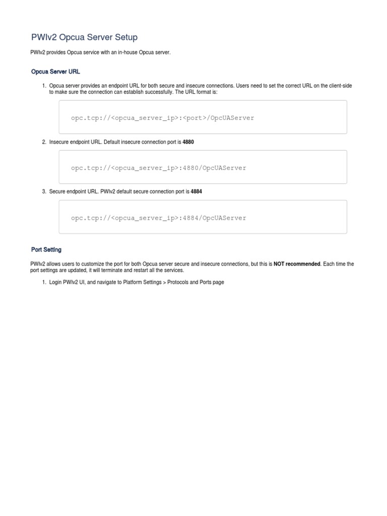 PWI v2.1 OPC UA Server Setup | PDF | Computer Architecture | System ...