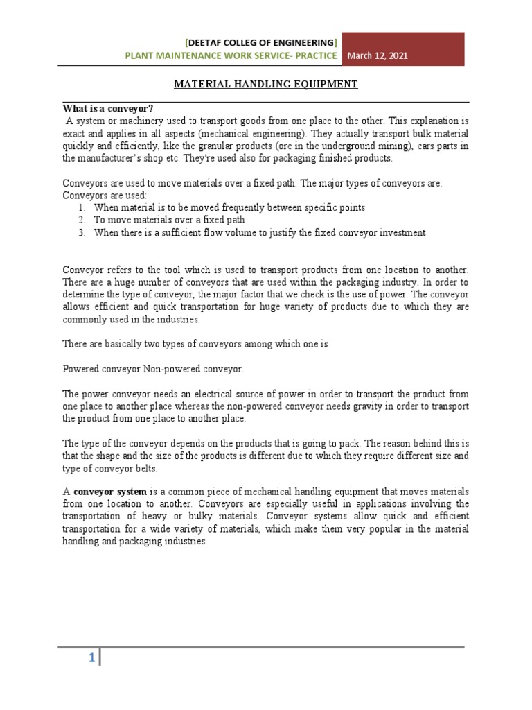 Types of Material Handling Conveyors | PDF | Belt (Mechanical ...