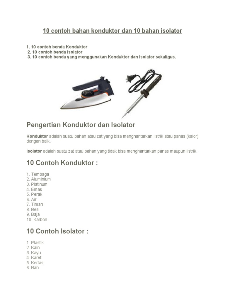 10 Contoh Bahan Konduktor Dan 10 Bahan Isolator PDF