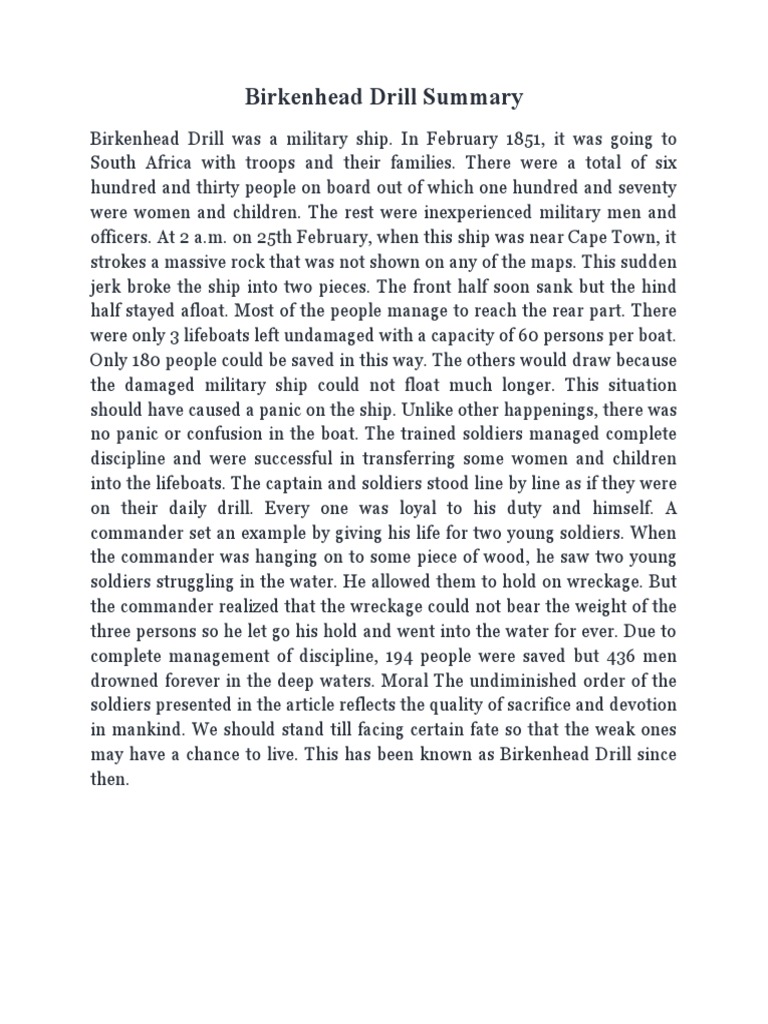 Birkenhead Drill Summary PDF