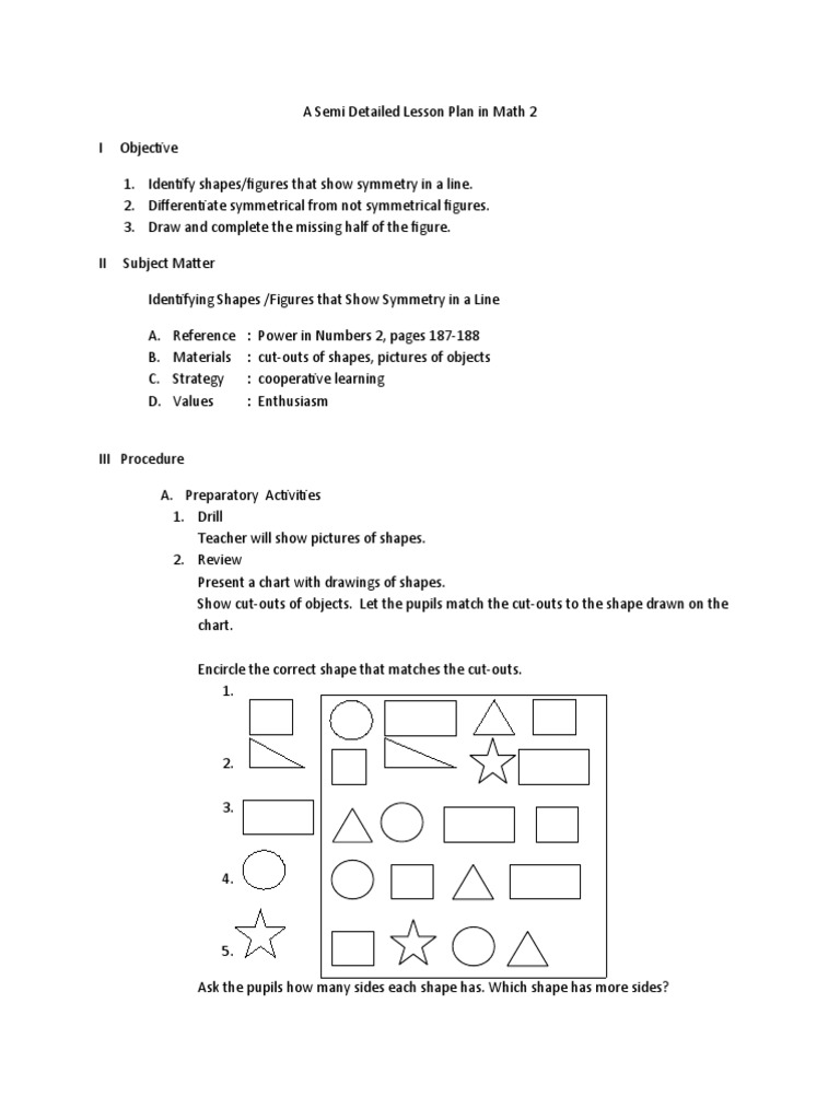 Grade 4 Symmetry Lesson Plan | PDF | Symmetry | Shape