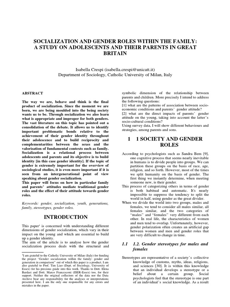 Socialization and Gender Roles Within The Family | PDF | Socialization ...