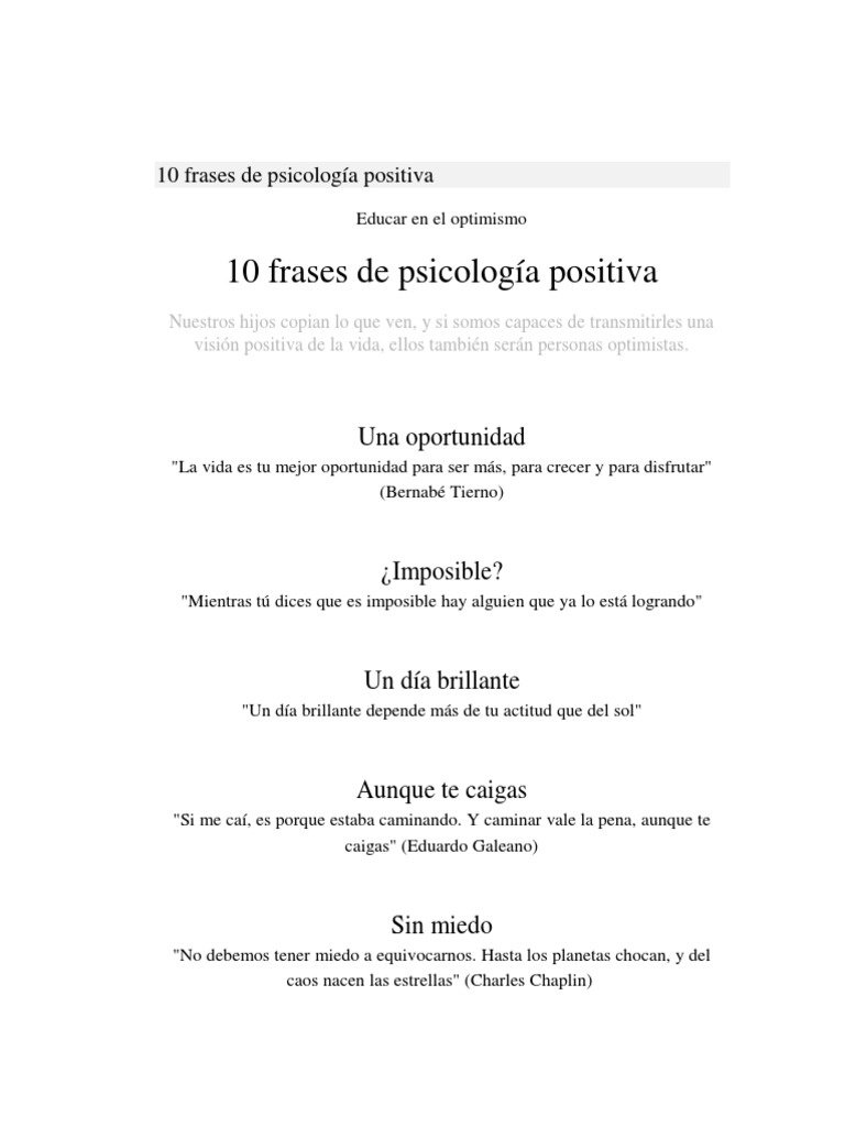 10 Frases de Psicología Positiva | PDF