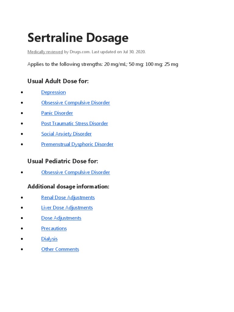 Sertraline Dosage Usual Adult Dose For PDF Antidepressant
