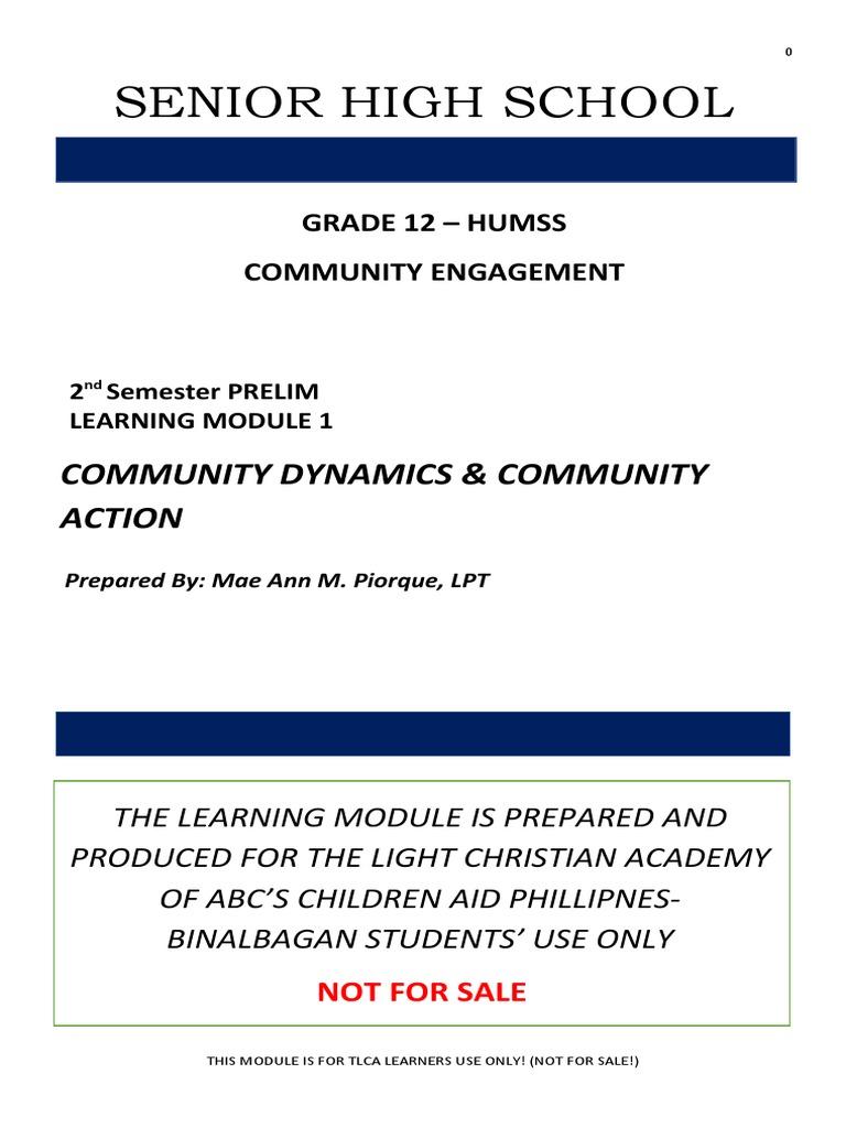 Senior High School: Community Dynamics & Community Action | PDF ...