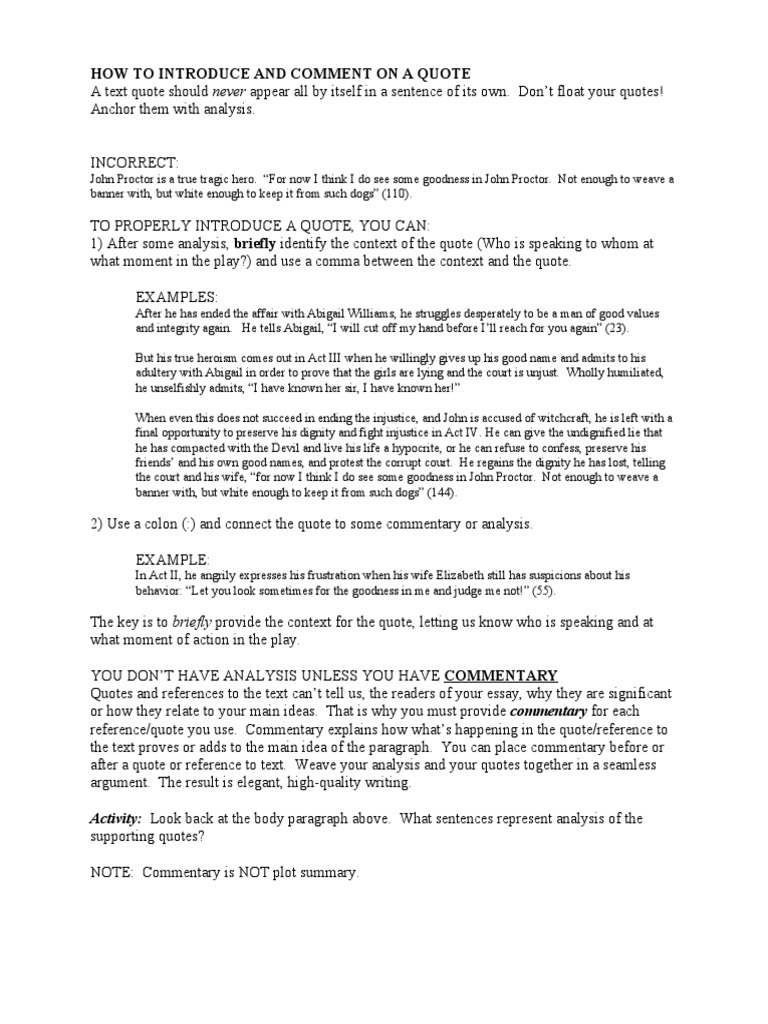 Introducing and Commenting on Quotes | PDF | General Fiction