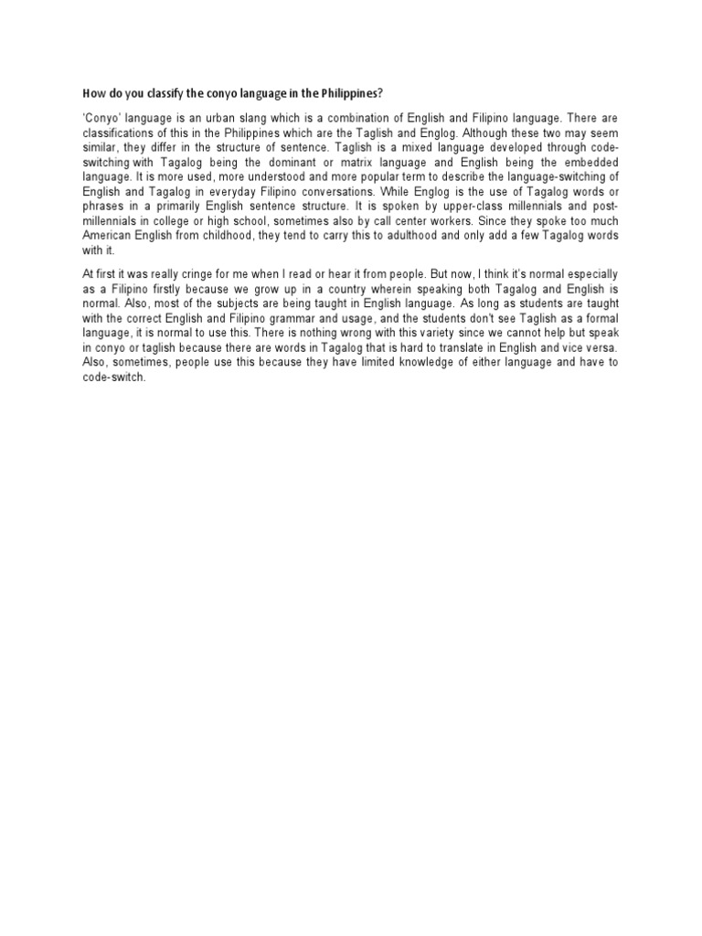 Classifying Conyo Language in the Philippines | PDF | Career & Growth