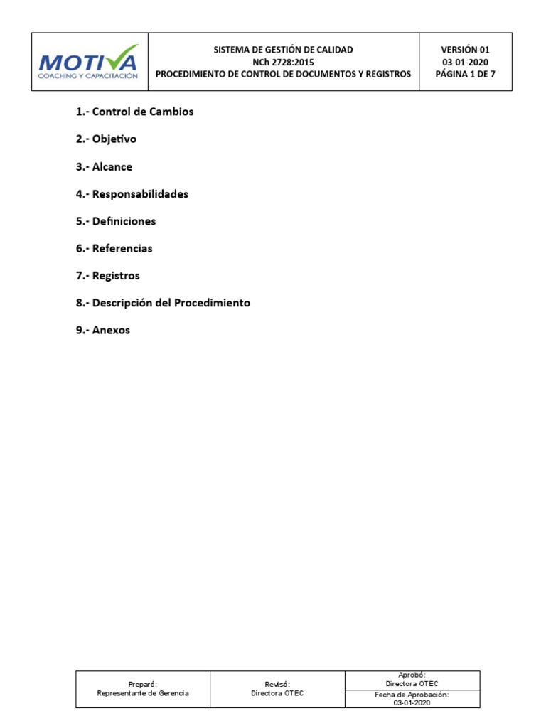 Procedimiento de Control de Documentos y Registros | PDF | Sistema de ...