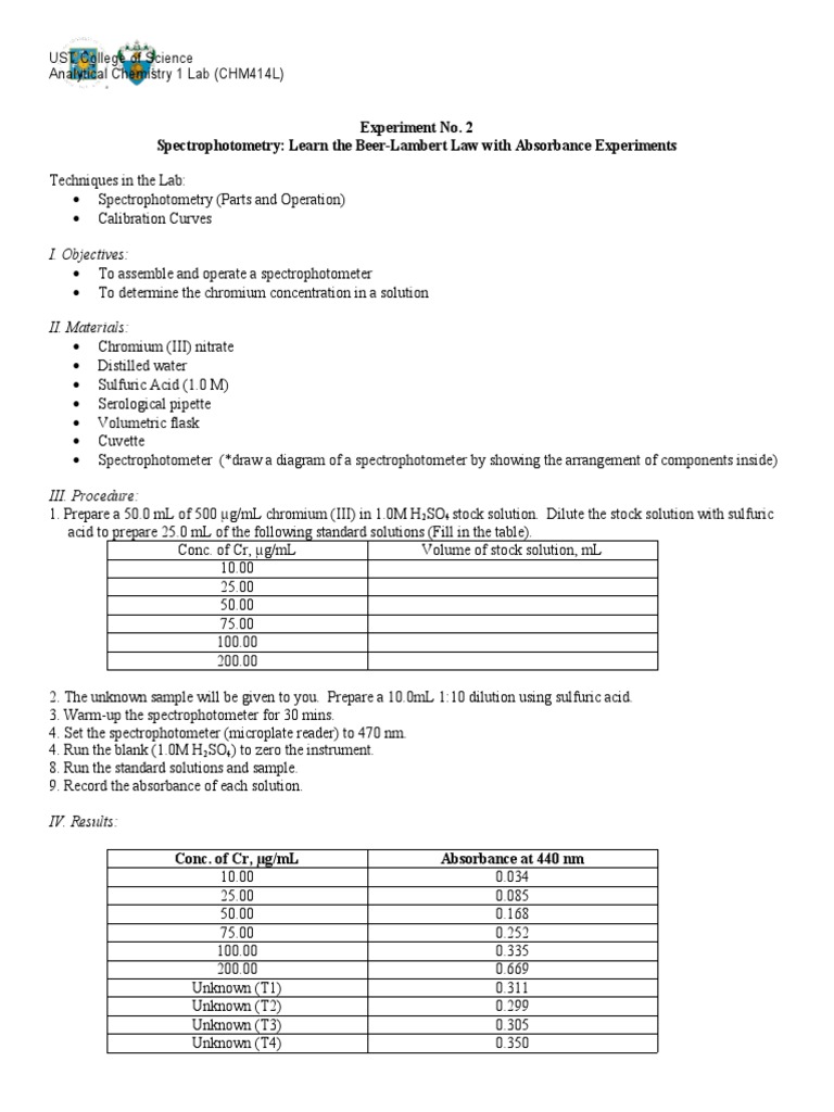 Spectrophotometry Lab: Beer-Lambert Law | PDF | Spectrophotometry ...