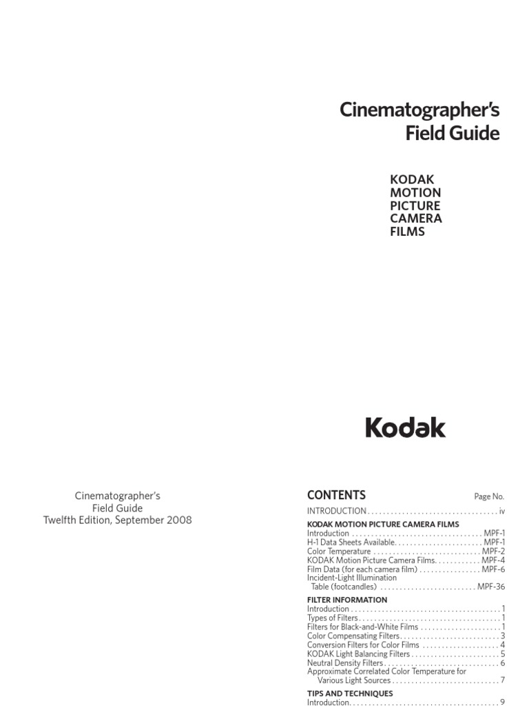 Kodak Cinematographer's Field Guide 2008 | PDF | Exposure (Photography ...