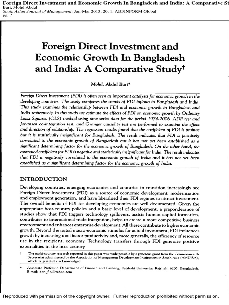 FDI Impact on Bangladesh and India Growth | PDF | Copyright | Civil Law ...