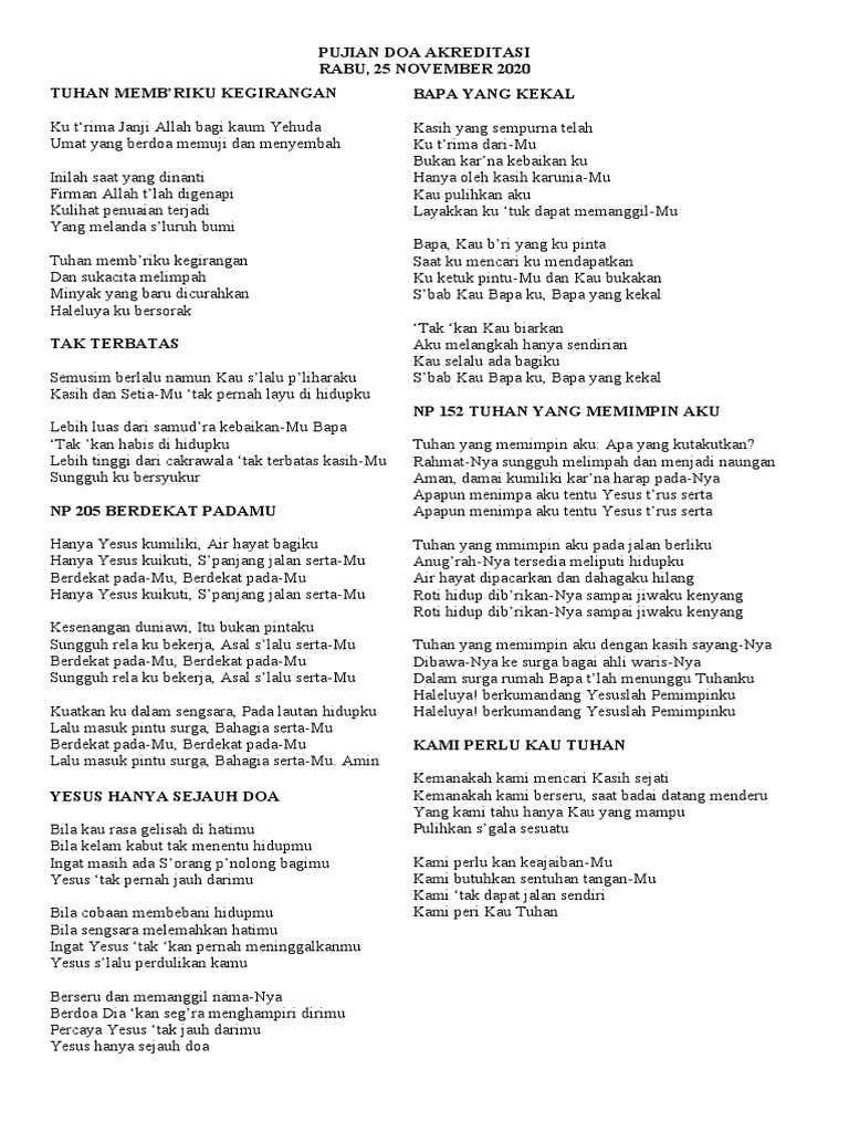 Pujian Doa Akreditasi Rabu 25 November 2020 Pdf