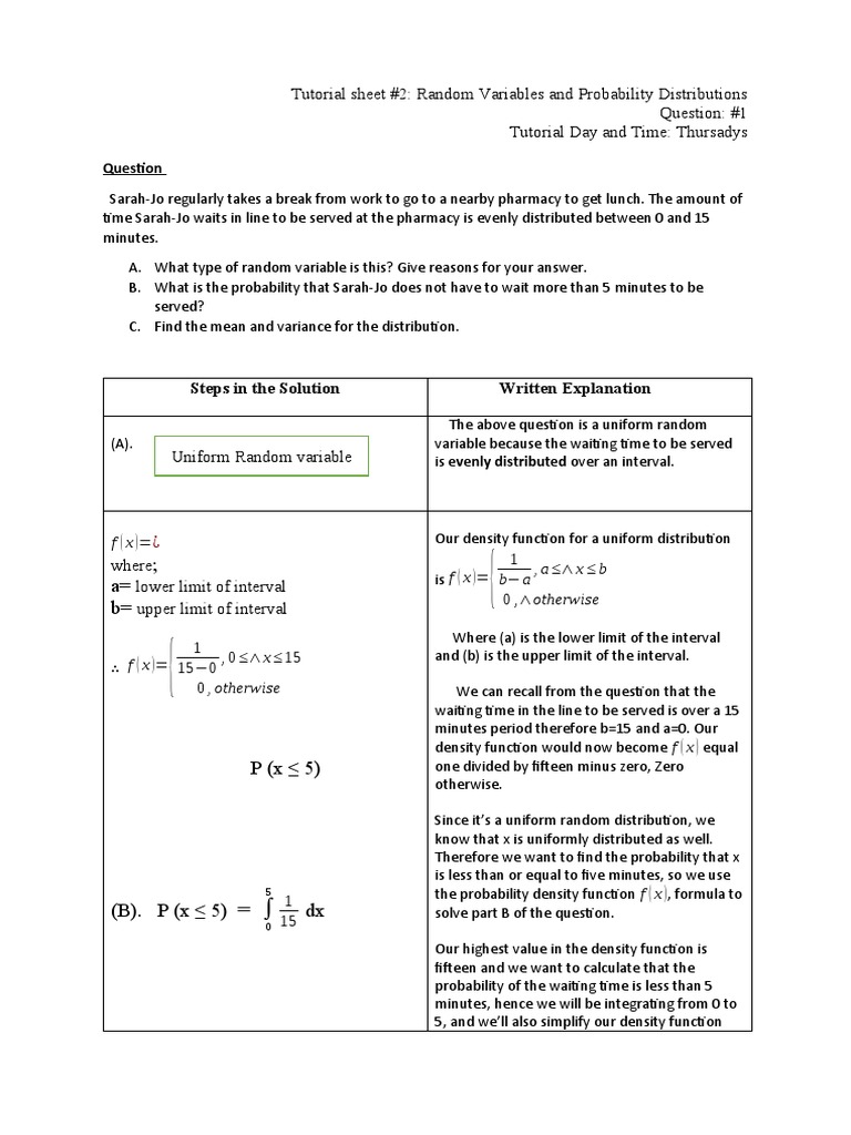Tutorial Sheet #2: Random Variables and Probability Distributions ...
