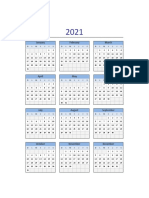 Calendario 2021 Excel Domingo A Sabado