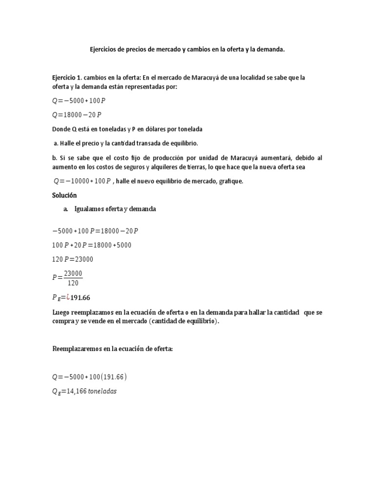 Ejercicios de Equilibrio en Oferta y Demanda | PDF | Oferta (economía ...