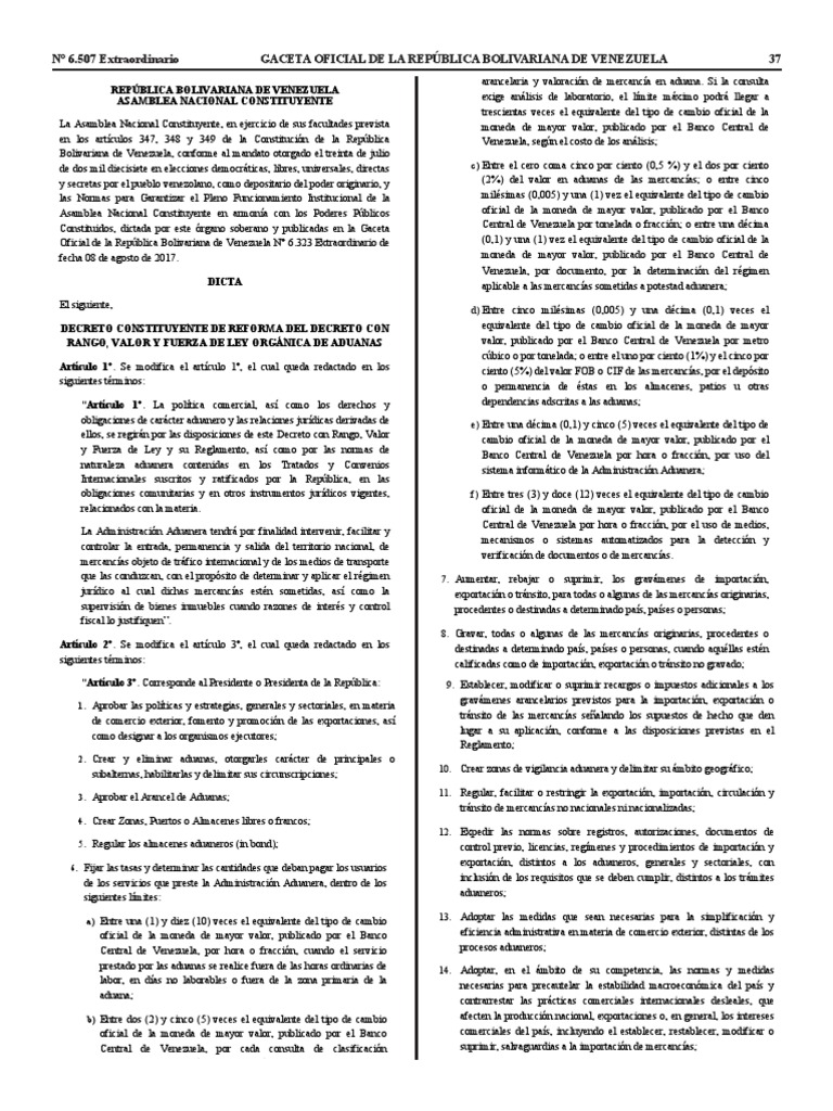 Reforma del Decreto de Aduanas | PDF | aduana | Arancel