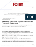 Bolsonaro atrapalhou jogo entre Palmeiras e Vasco, diz Casagrande _ Revista Fórum