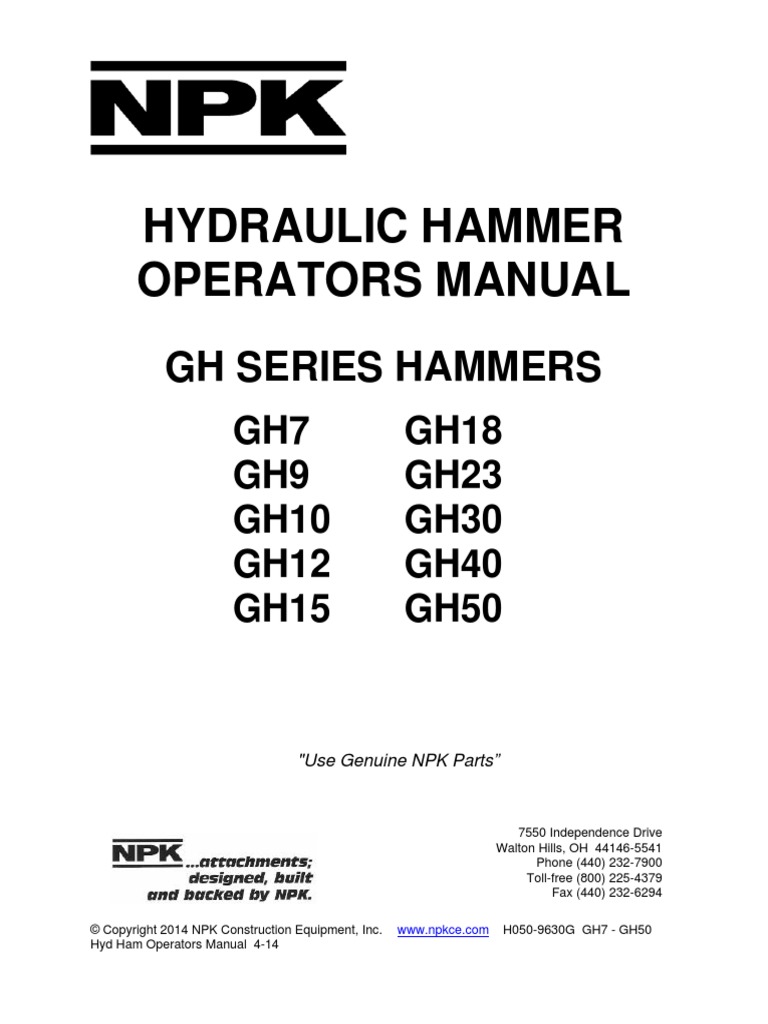 Hydraulic Hammer Operators Manual: GH Series Hammers | PDF | Lubricant ...