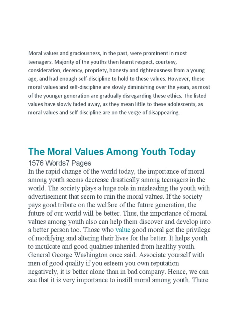 Declining Moral Values in Today's Youth | PDF | Adolescence | Value ...