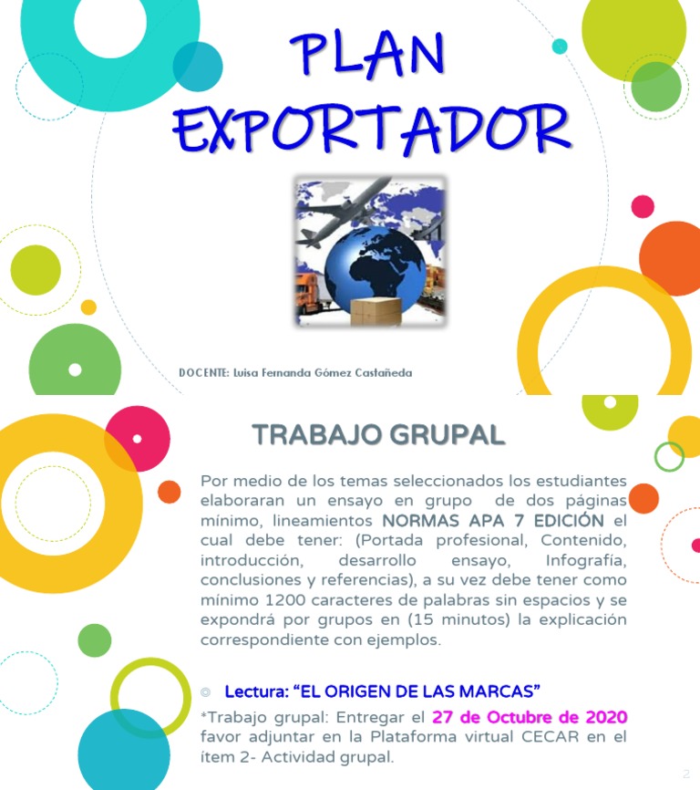 Plan de Trabajo Grupal en Exportación | PDF | Crecimiento personal y ...