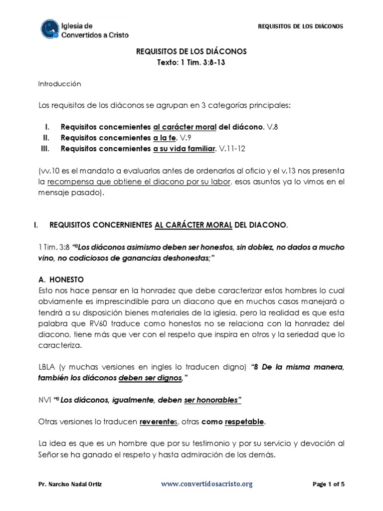 1 requisitos de los diaconos pdf di cono biblia