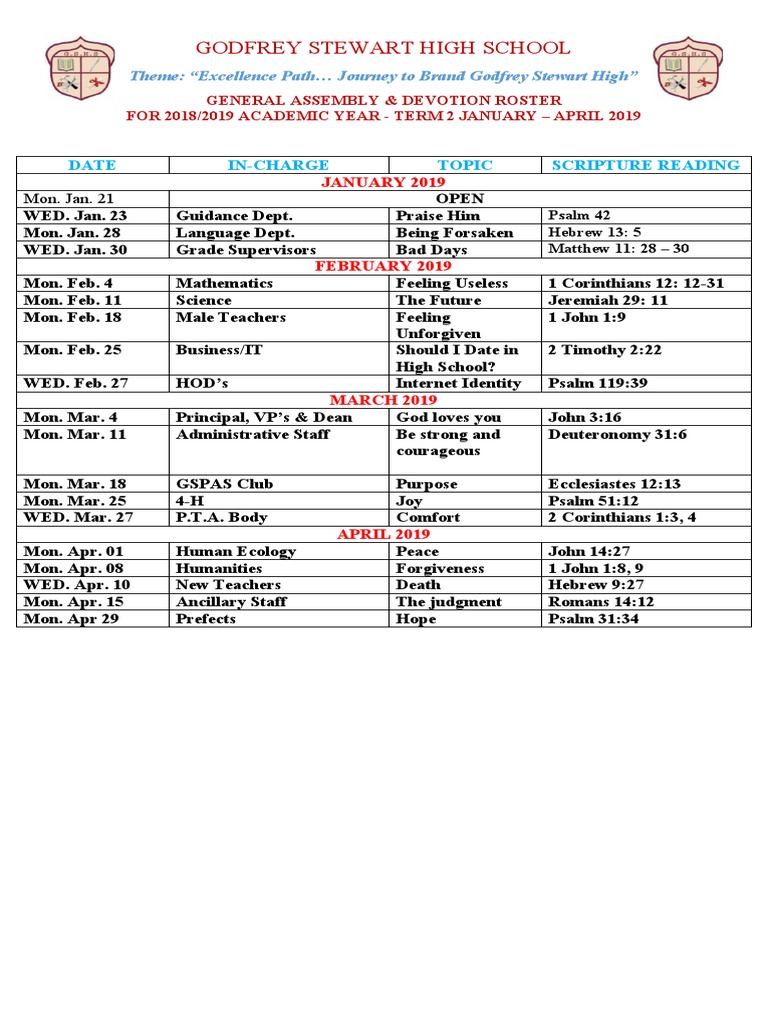 Devotion Roster for Godfrey Stewart High | PDF