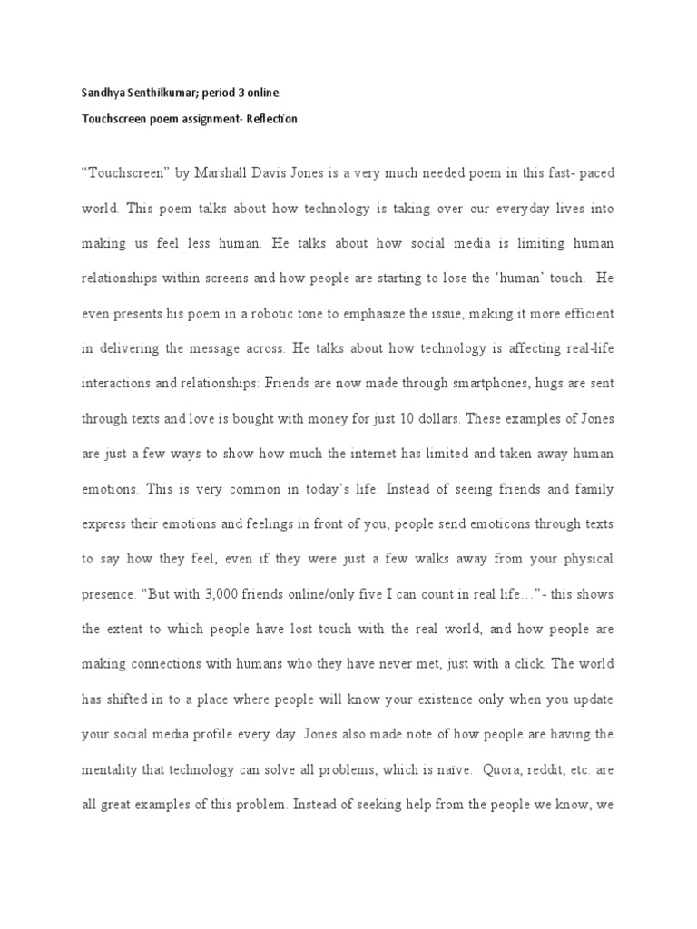 Touchscreen Poem Reflection Final Pdf