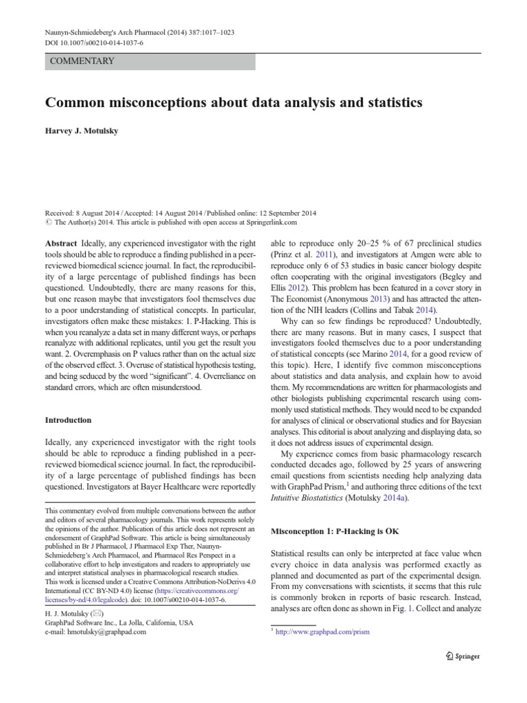 Misconceptions in Data Analysis | PDF | P Value | Type I And Type Ii Errors