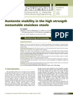 Austenite Stability in The High Strength Metastable Stainless Steels