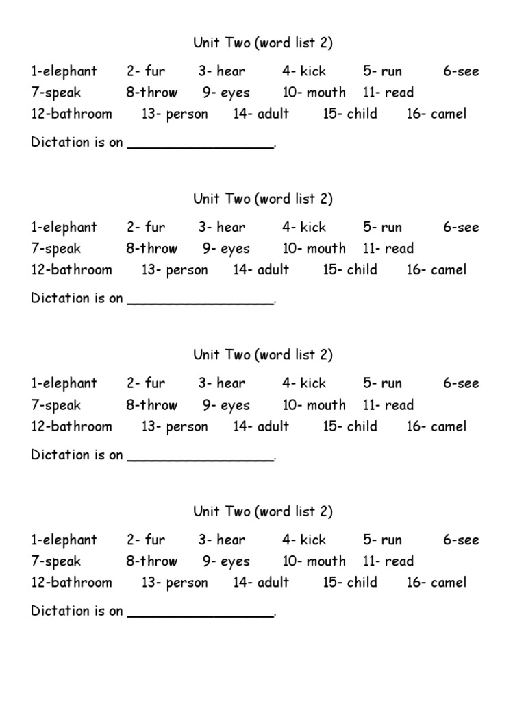 Vocabulary List for Kids | PDF